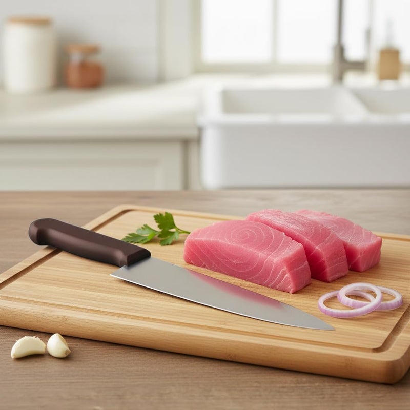 Kitchen Master 10 Inch Stainless Steel Professional Chef Knife (Brown) | NSF Certified for Cooked Meat - Image 4